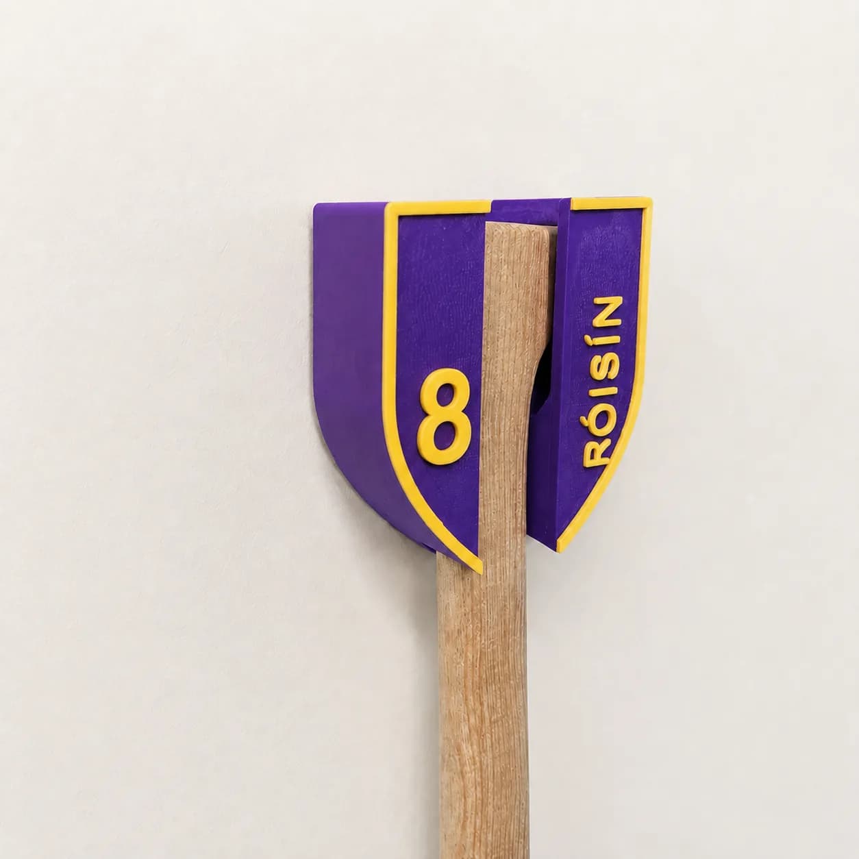 Purple & gold personalised hurley wall mount with RÓISÍN · 8