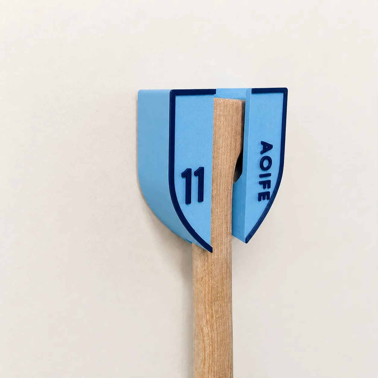 Sky blue & navy personalised hurley wall mount with AOIFE · 11